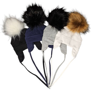 MPOMPON Baby Hats 0-6M Beanie 100% cotton includes 4 pom-poms